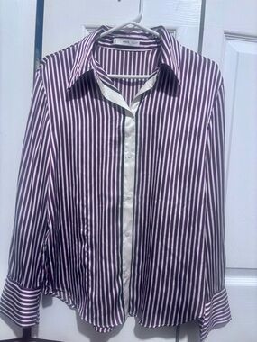 Mango Striped Shirt in Purple and White